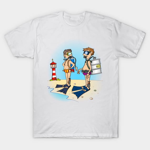 Funny cartoon drawing about diving and beer drinking T-Shirt by Stefs-Red-Shop